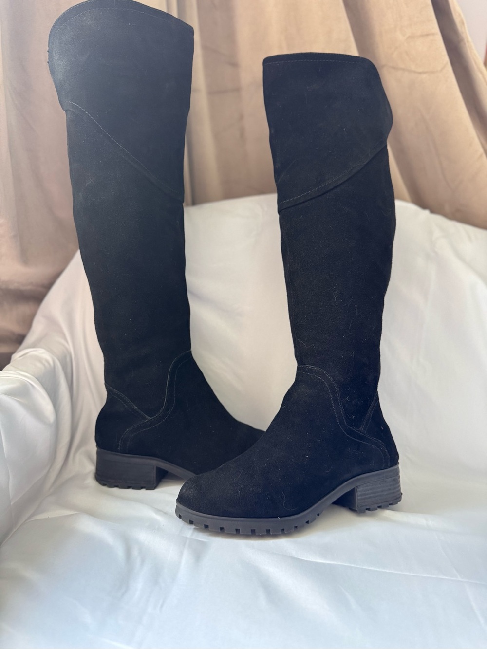 LUCKY BRAND Women's Black Suede Knee-High Riding Boots